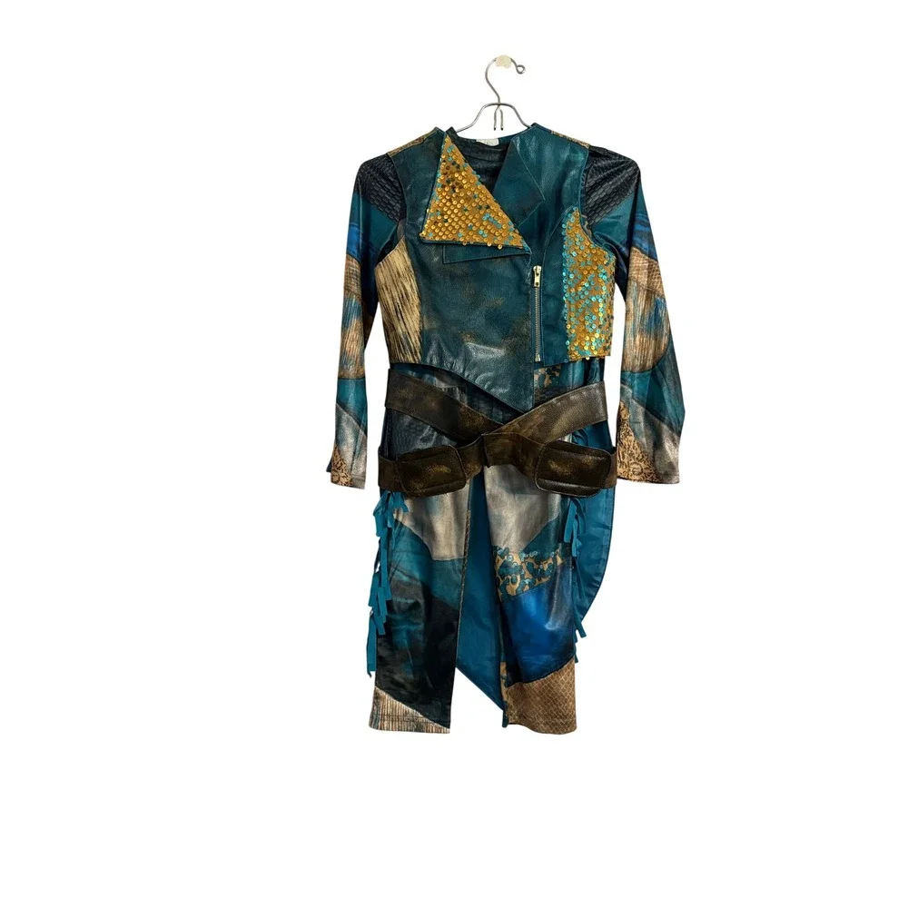 Disney Descendants 2 Uma Deluxe Costume Girls 7/8 Teal Pirate Jacket Pants Set